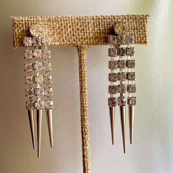 💛 Vintage Sarah COV Rhinestone Spike Clip On Earrings - Picture 1 of 7